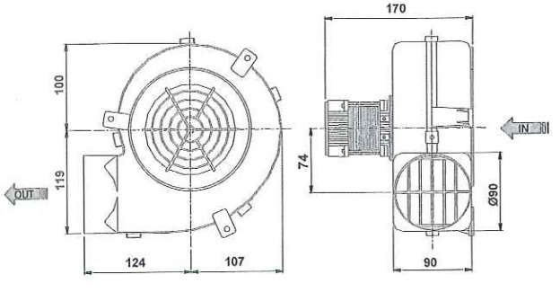 Dimensions ventilateur centrifuge aspirant VC133